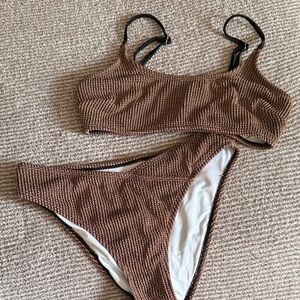 Brown Textured Bikini Set